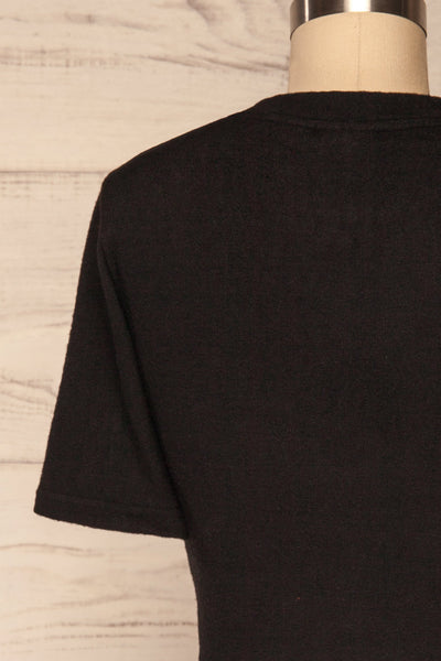 Carini Night Black Soft Knit Cropped T-Shirt | BACK CLOSE UP  | La Petite Garçonne