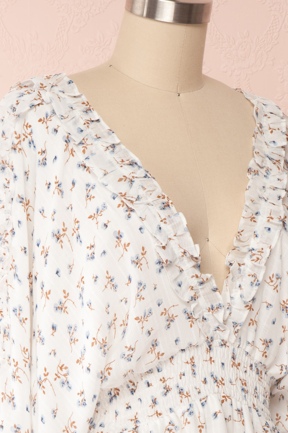 Carling White Floral Long Sleeve Dress | Boutique 1861 side close up