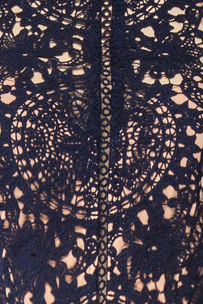 Carmen Marine Navy Blue Lace Halter Maxi Dress | Boudoir 1861 fabric detail