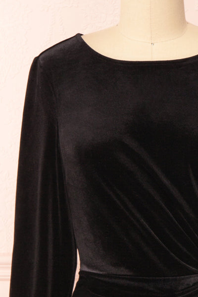 Cartagena Black Velvet Long Sleeve Dress | Boutique 1861 front close-up