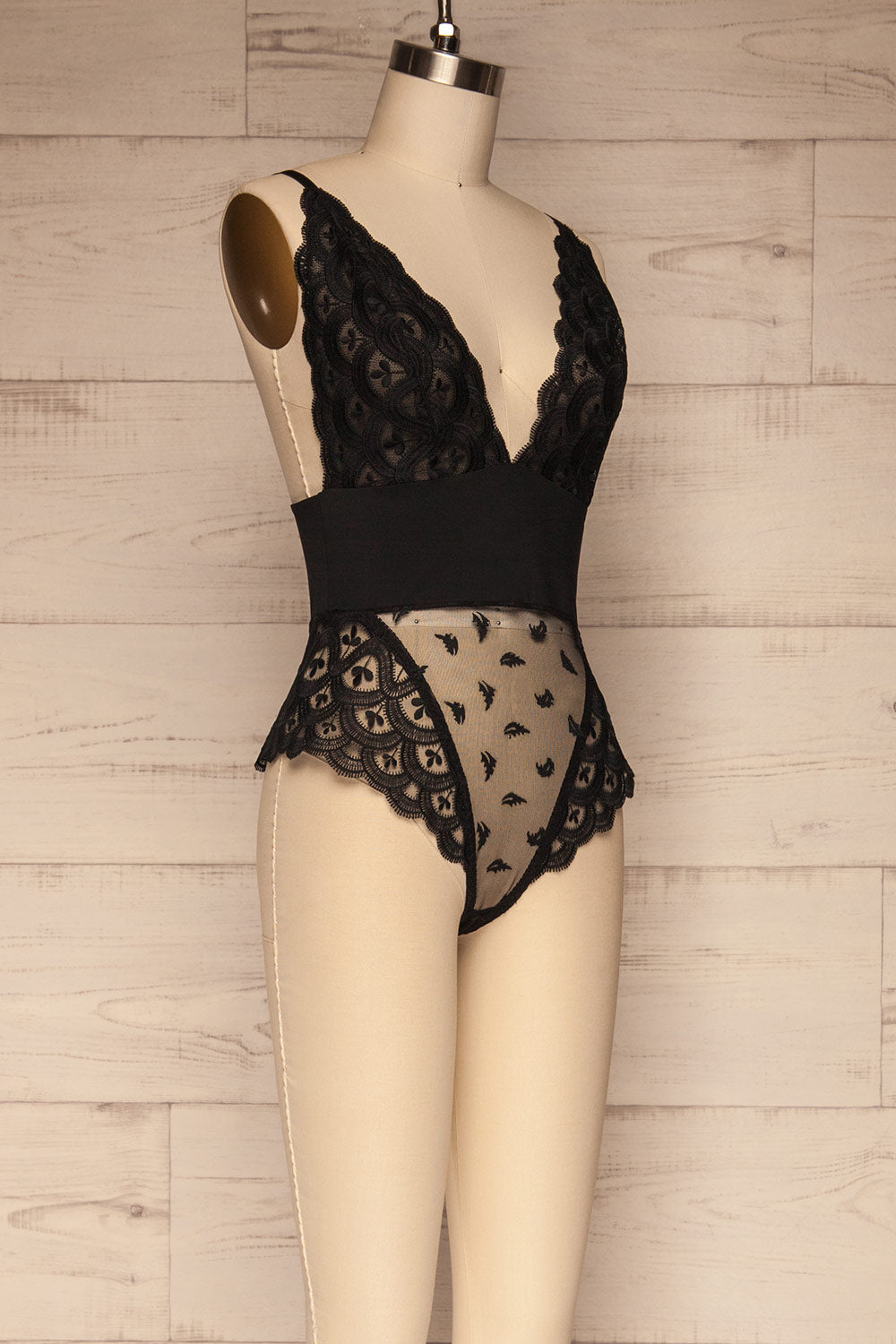 Casacay Black Mesh Lace Bodysuit | La petite garçonne side view 