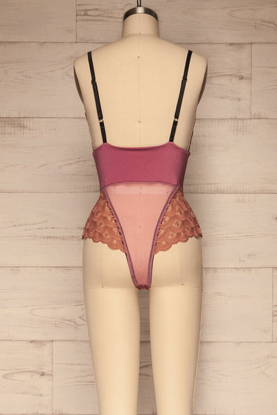 Casacay Raspberry Mesh Lace Bodysuit | La petite garçonne back view