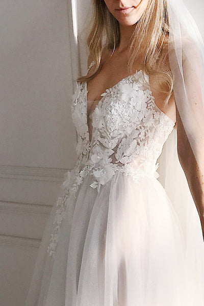 Cassandra Embroidered A-Line Bridal Dress | Boudoir 1861 model side close up