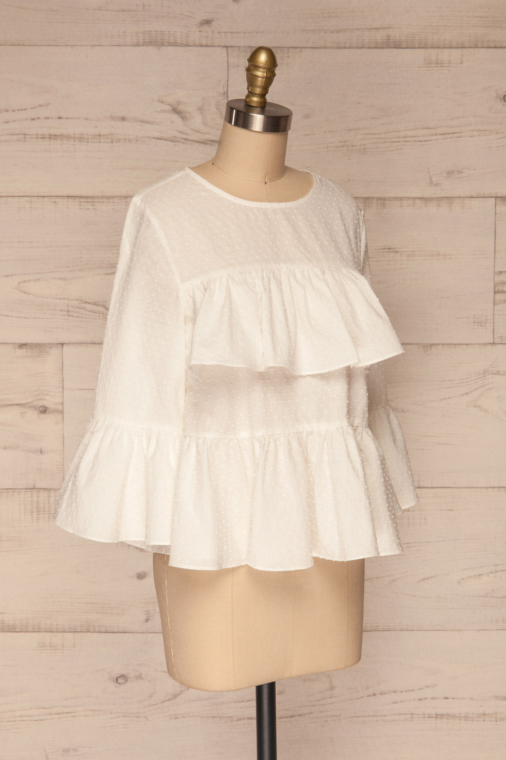 Cashapata White Embossed See-Through Ruffle Top | La petite garçonne side view