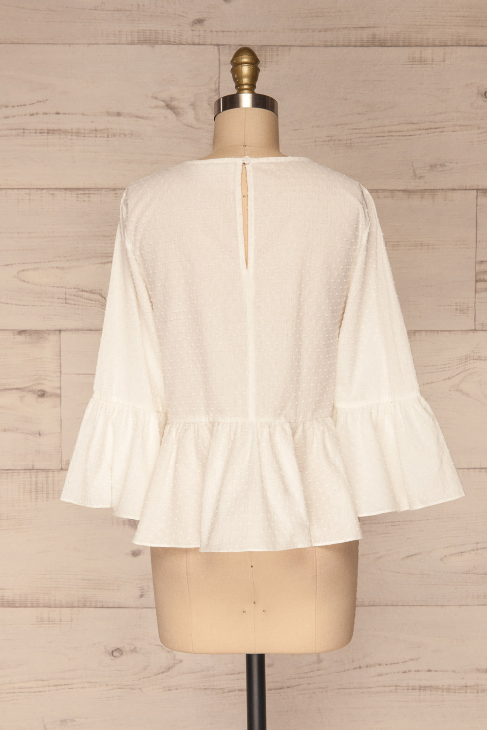 Cashapata White Embossed See-Through Ruffle Top | La petite garçonne back view