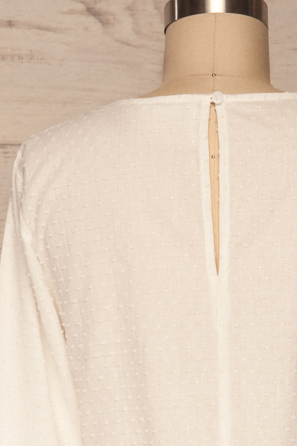 Cashapata White Embossed See-Through Ruffle Top | La petite garçonne back close up