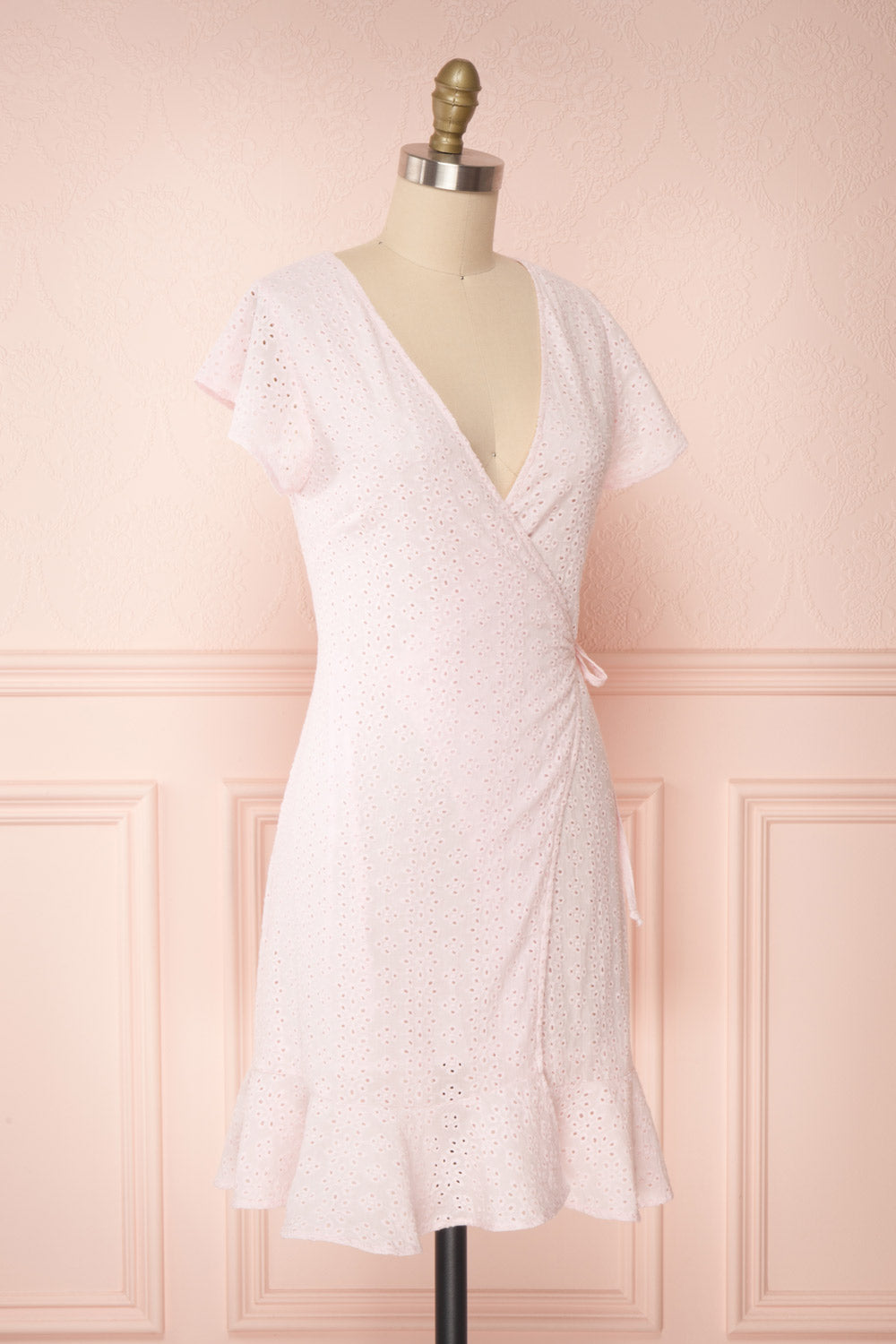 Cassie Blush Short Wrap Dress | Boutique 1861 side view