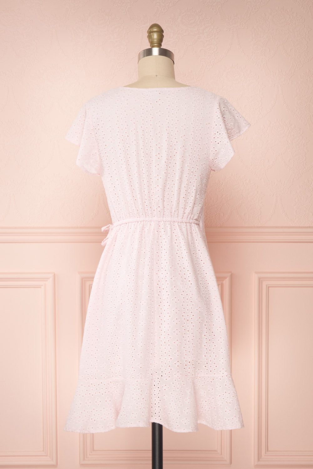 Cassie Blush Short Wrap Dress | Boutique 1861 back close up