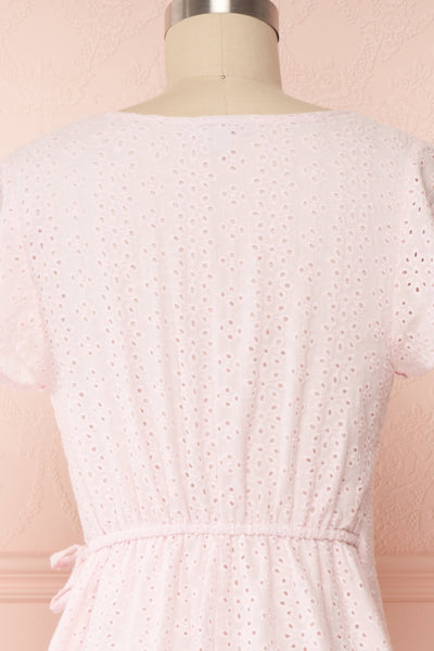 Cassie Blush Short Wrap Dress | Boutique 1861 back close up