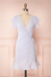 Cassie Lavender Short Wrap Dress | Boutique 1861 front view