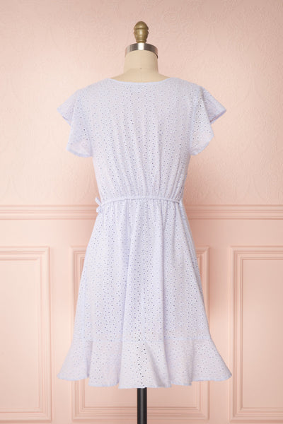 Cassie Lavender Short Wrap Dress | Boutique 1861 back view
