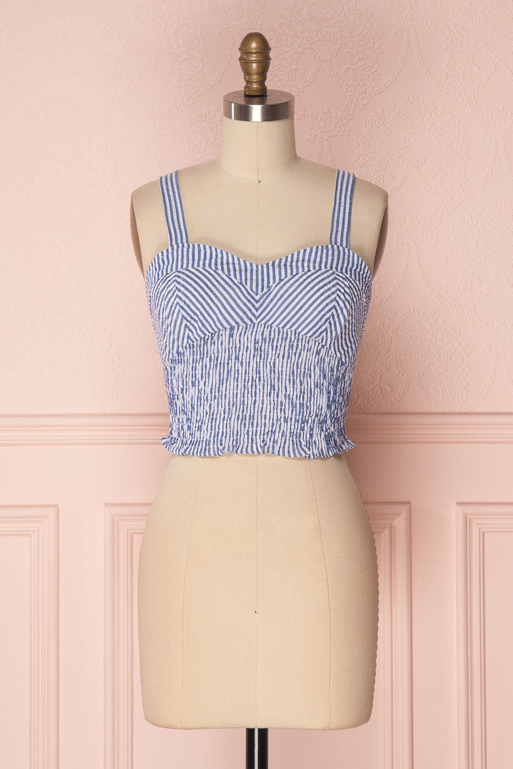 Castalia Blue & White Ruched Crop Top | Boutique 1861 1