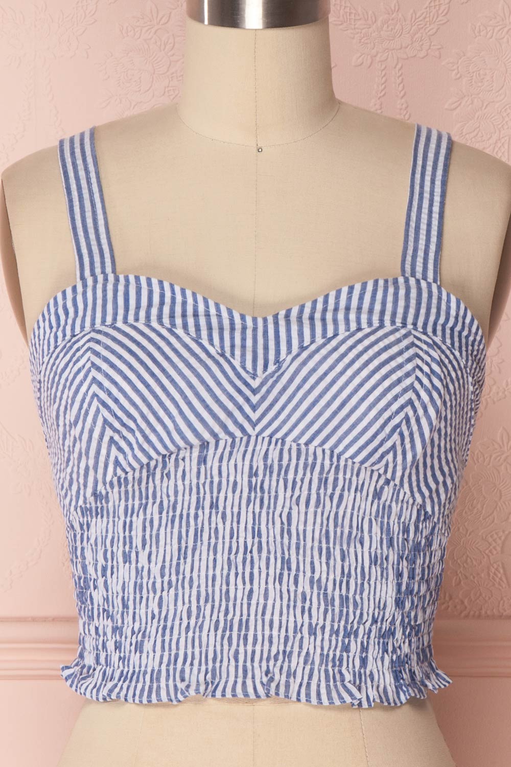 Castalia Blue & White Ruched Crop Top | Boutique 1861 2