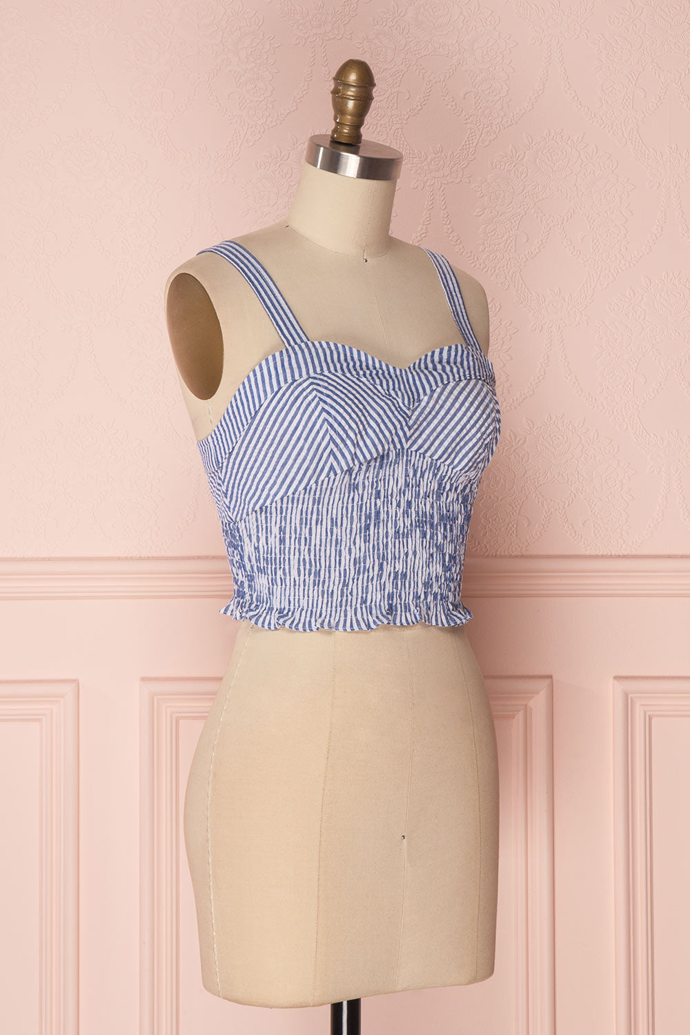 Castalia Blue & White Ruched Crop Top | Boutique 1861 3