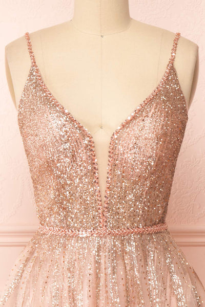 Catalina Pink Sparkling A-Line Tulle Dress | Boutique 1861 front close-up