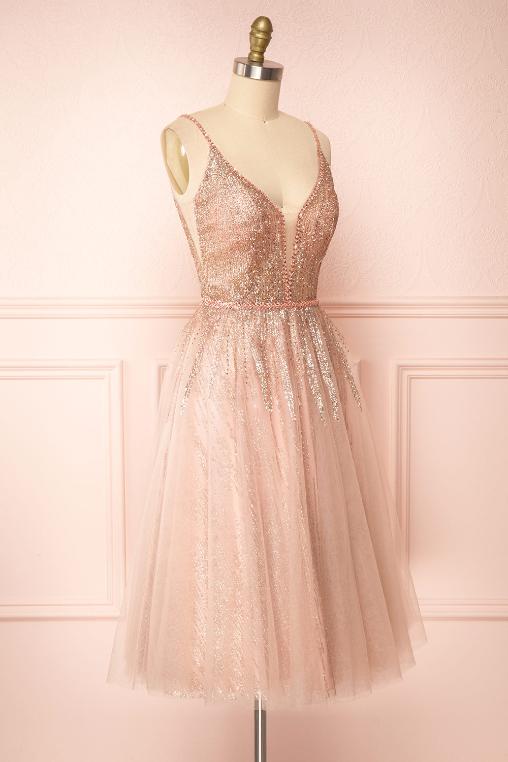 Catalina Pink Sparkling A-Line Tulle Dress | Boutique 1861 side view 