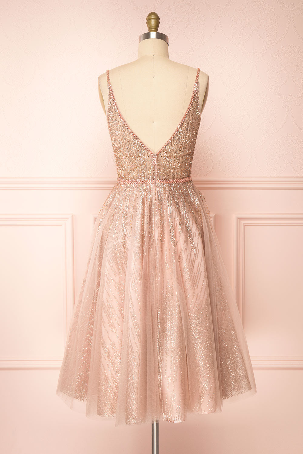 Catalina Pink Sparkling A-Line Tulle Dress | Boutique 1861 back view 