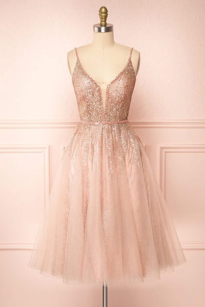 Catalina Pink Sparkling Tulle Midi Dress | Boutique 1861 front