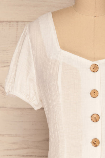 Catarama Cloud White Button-Up Crop Top | La Petite Garçonne front close-up
