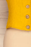 Catarama Sun Yellow Button-Up Crop Top | La Petite Garçonne bottom close-up