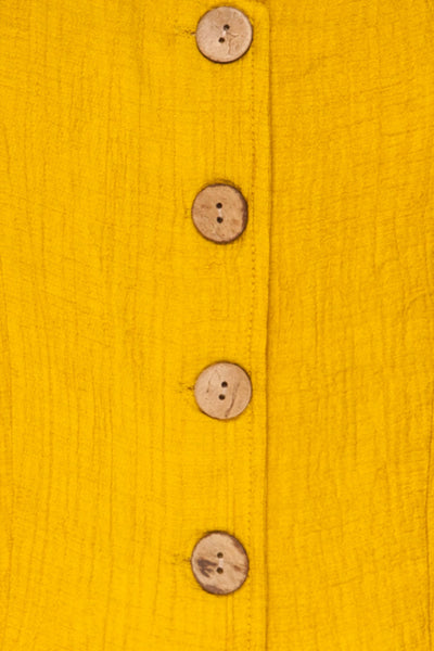 Catarama Sun Yellow Button-Up Crop Top | La Petite Garçonne fabric detail