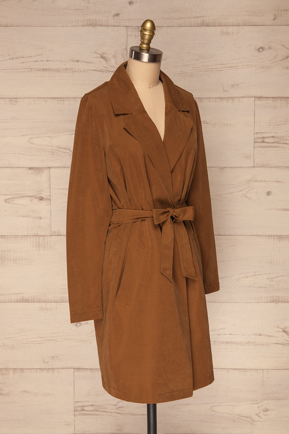 Catimbo Brown Tencel Midi Jacket w/ Belt | La petite garçonne side view