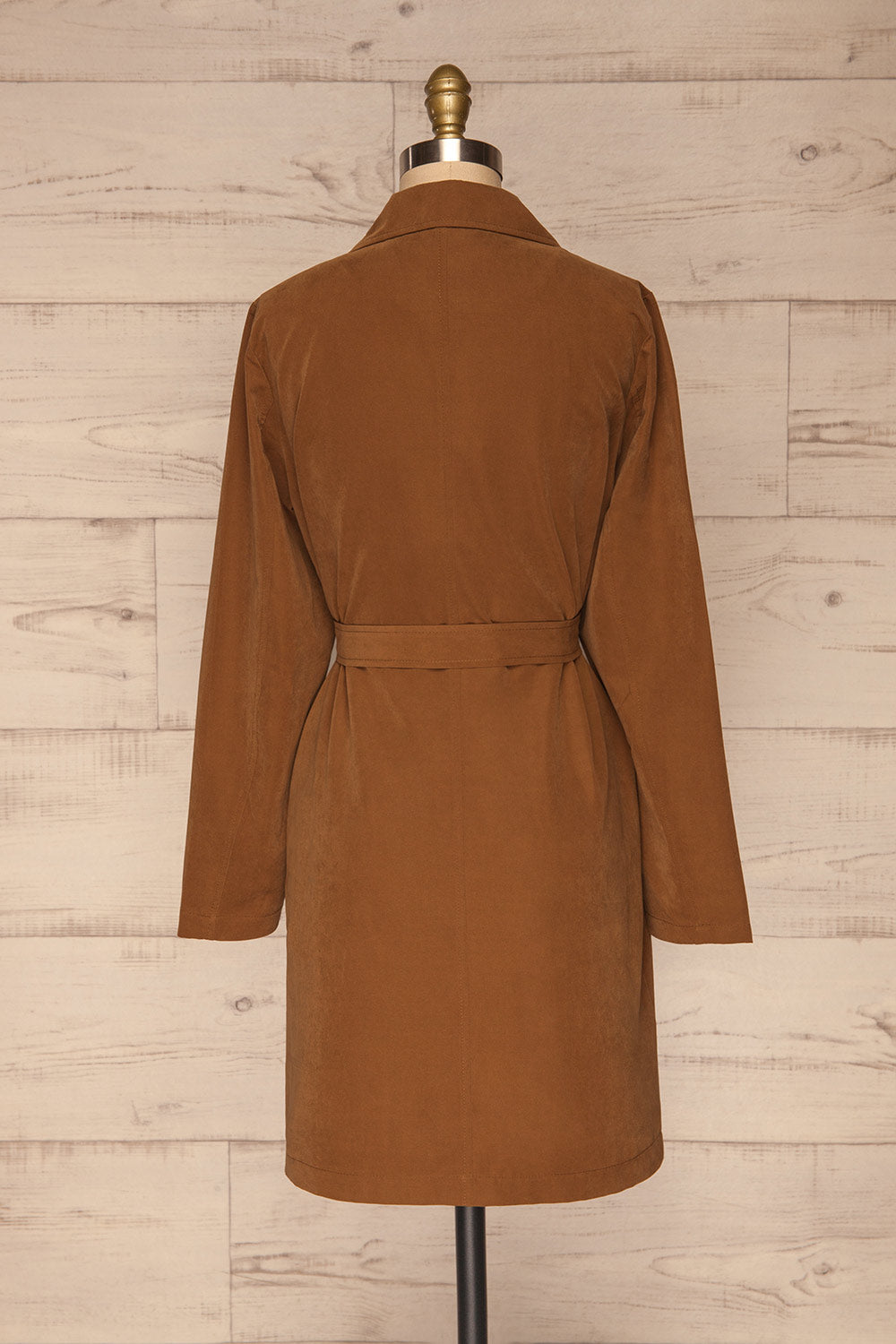 Catimbo Brown Tencel Midi Jacket w/ Belt | La petite garçonne back view