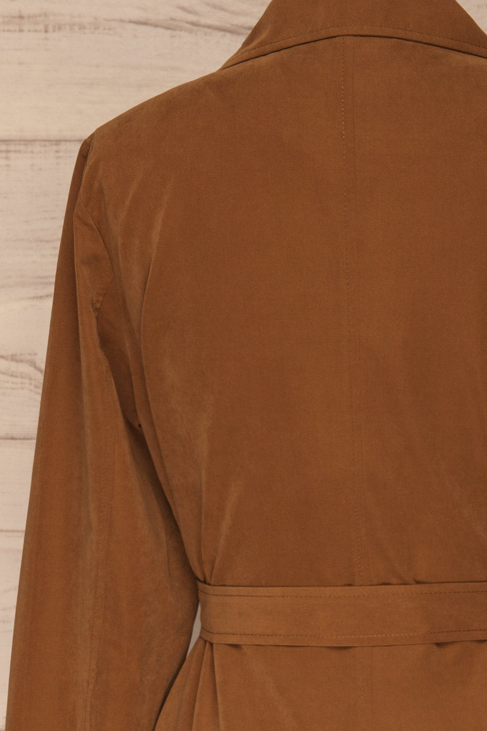 Catimbo Brown Tencel Midi Jacket w/ Belt | La petite garçonne back close-up