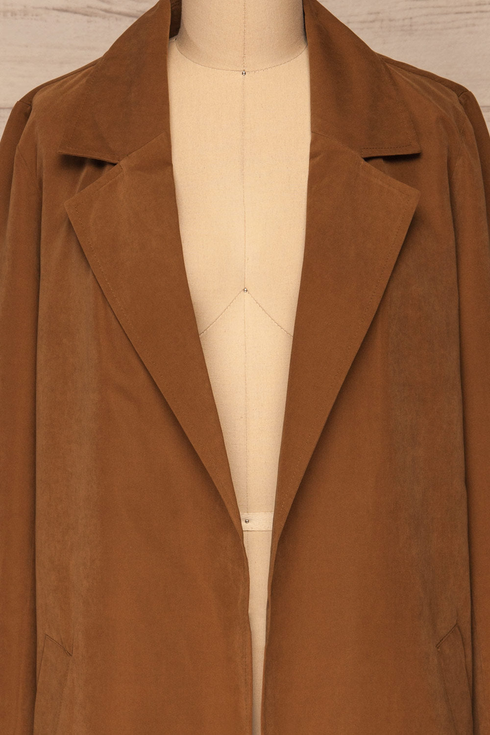 Catimbo Brown Tencel Midi Jacket w/ Belt | La petite garçonne front close-up open