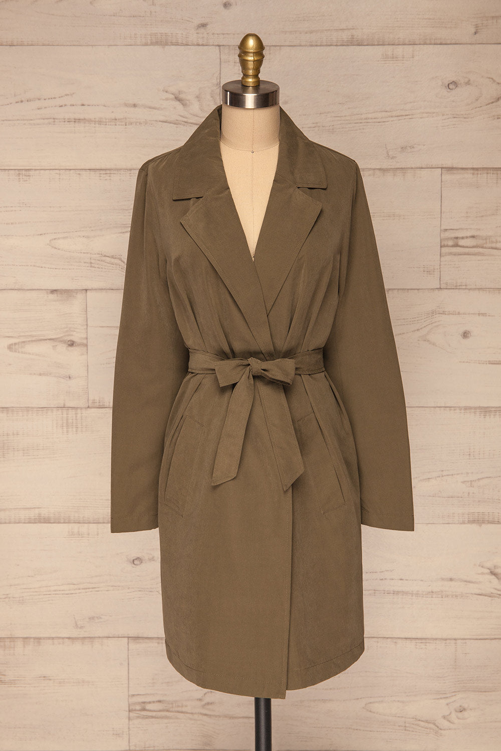 Catimbo Olive Tencel Midi Jacket w/ Belt | La petite garçonne front view