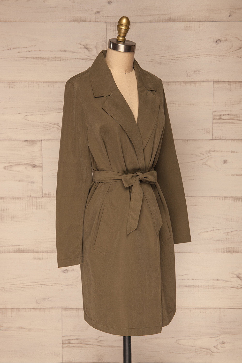 Catimbo Olive Tencel Midi Jacket w/ Belt | La petite garçonne side view