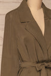 Catimbo Olive Tencel Midi Jacket w/ Belt | La petite garçonne side close-up