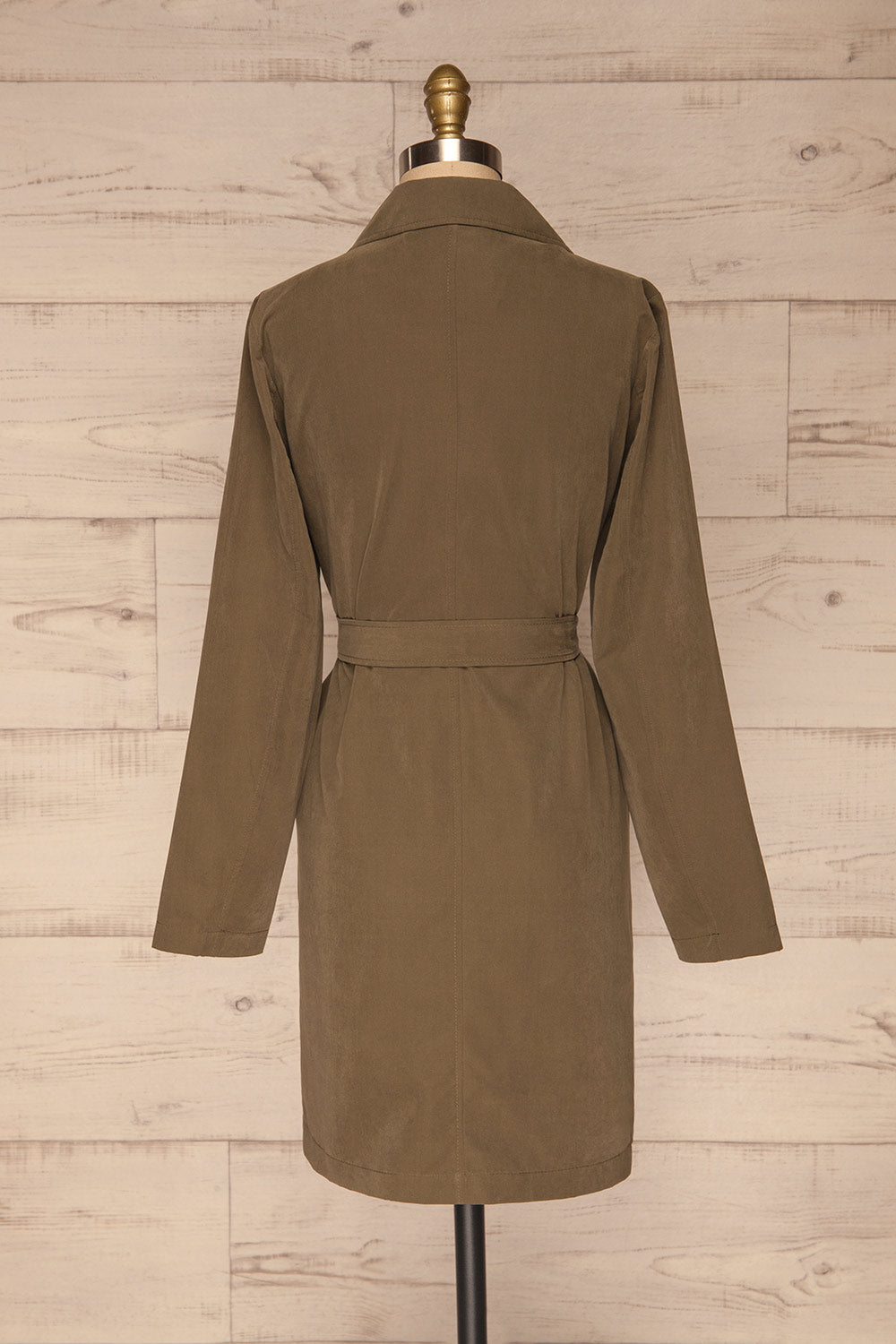 Catimbo Olive Tencel Midi Jacket w/ Belt | La petite garçonne back view