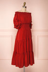 Catolie Red Layered Midi Dress w/ Frills | Boutique 1861 side view