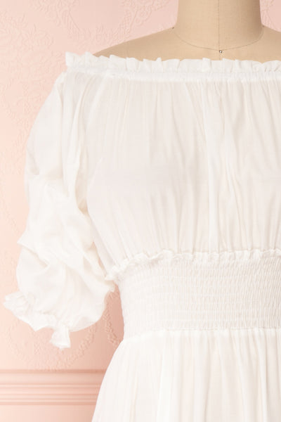 Catolie White Layered Midi Dress w/ Frills | Boutique 1861 front close-up