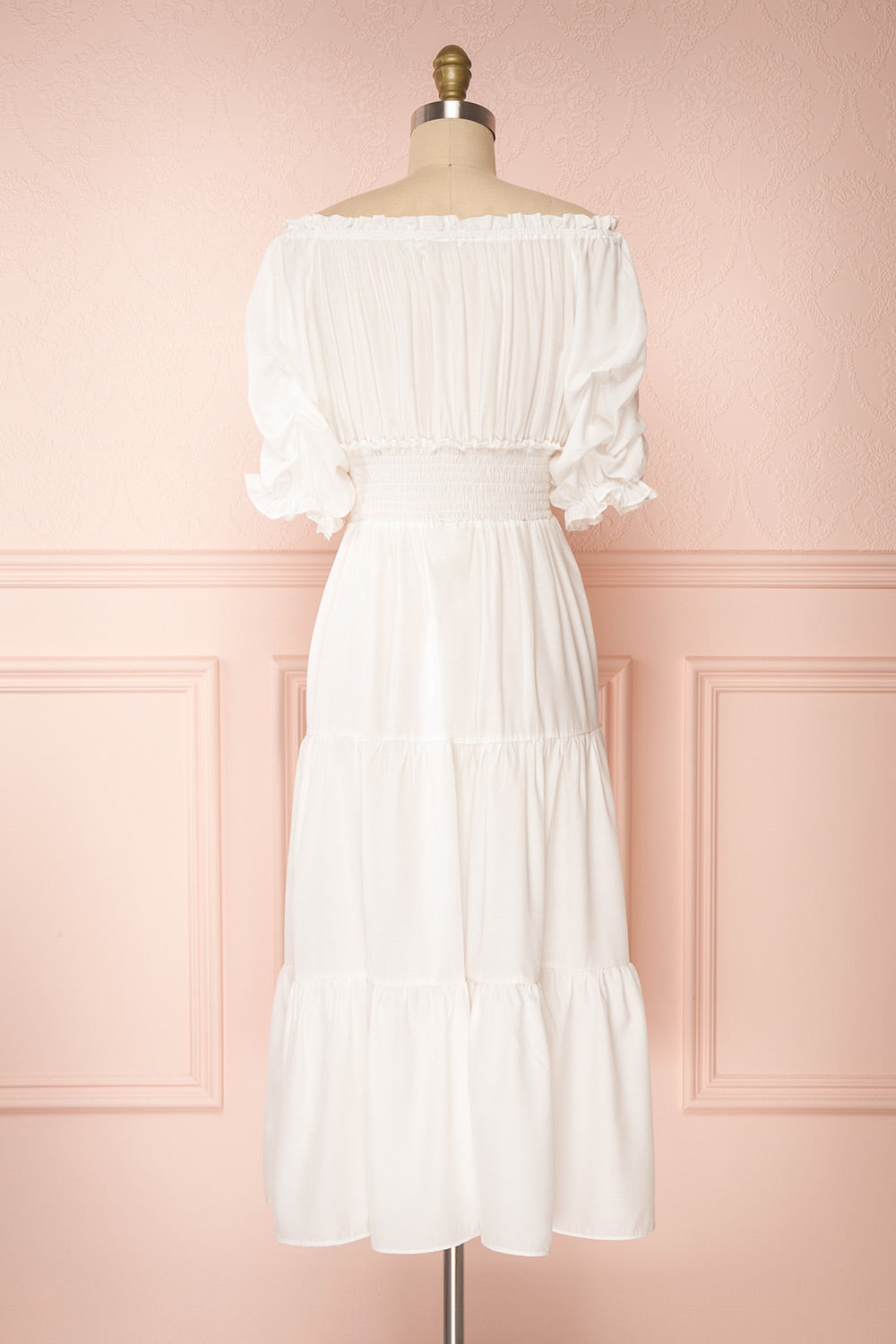 Catolie White Layered Midi Dress w/ Frills | Boutique 1861 back view