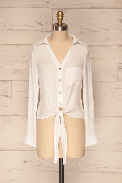 Cayambe Blanc White Crepe Button-Up Shirt | La Petite Garçonne front view