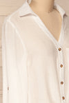 Cayambe Blanc White Crepe Button-Up Shirt | La Petite Garçonne side close-up