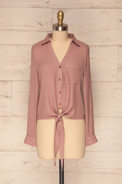 Cayambe Lilas Lilac Crepe Button-Up Shirt | La Petite Garçonne front view