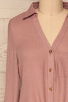 Cayambe Lilas Lilac Crepe Button-Up Shirt | La Petite Garçonne front close-up