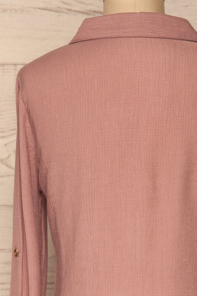 Cayambe Lilas Lilac Crepe Button-Up Shirt | La Petite Garçonne back close-up