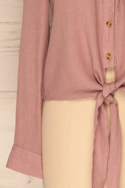 Cayambe Lilas Lilac Crepe Button-Up Shirt | La Petite Garçonne bottom close-up