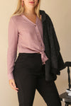 Cayambe Lilas Lilac Crepe Button-Up Shirt | La Petite Garçonne on model