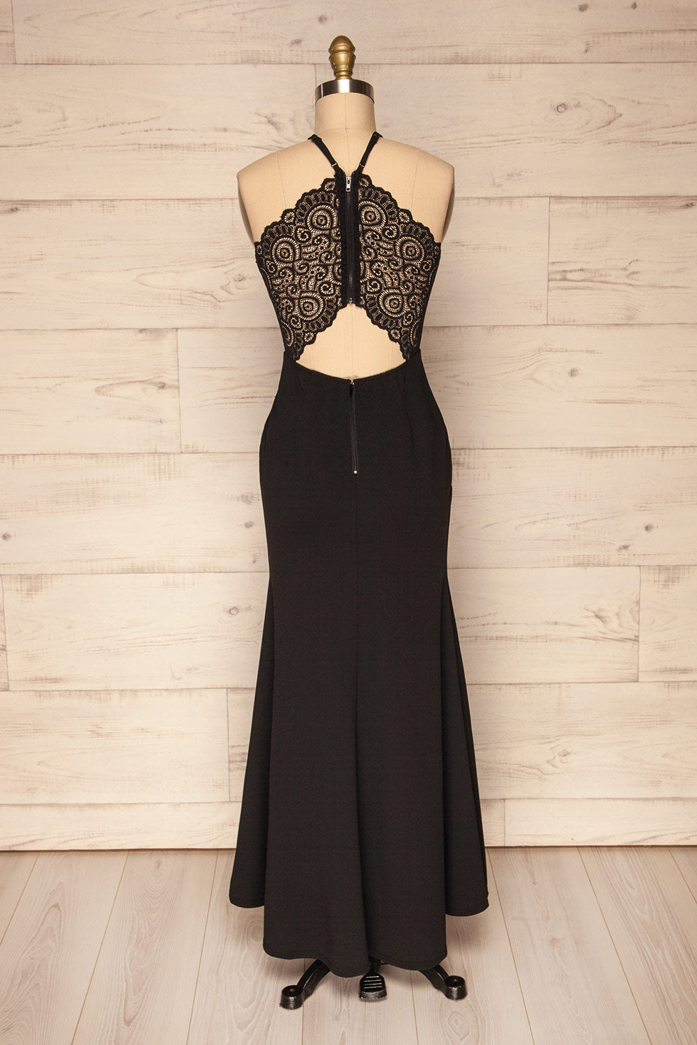 Cazma Black Mermaid Gown with Lace Back | La Petite Garçonne back view 