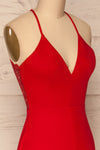 Cazma Red Mermaid Gown with Lace Back | La Petite Garçonne side close-up