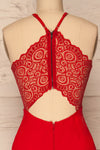 Cazma Red Mermaid Gown with Lace Back | La Petite Garçonne back close-up