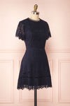 Cecilia Navy Blue Short Sleeve Lace Dress | Boutique 1861 side view