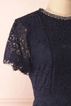 Cecilia Navy Blue Short Sleeve Lace Dress | Boutique 1861 side close-up