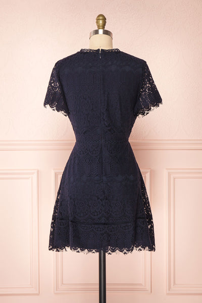 Cecilia Navy Blue Short Sleeve Lace Dress | Boutique 1861 back view