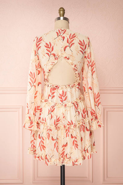 Celina Cream & Pink Long Sleeve Short Dress | Boutique 1861 back view